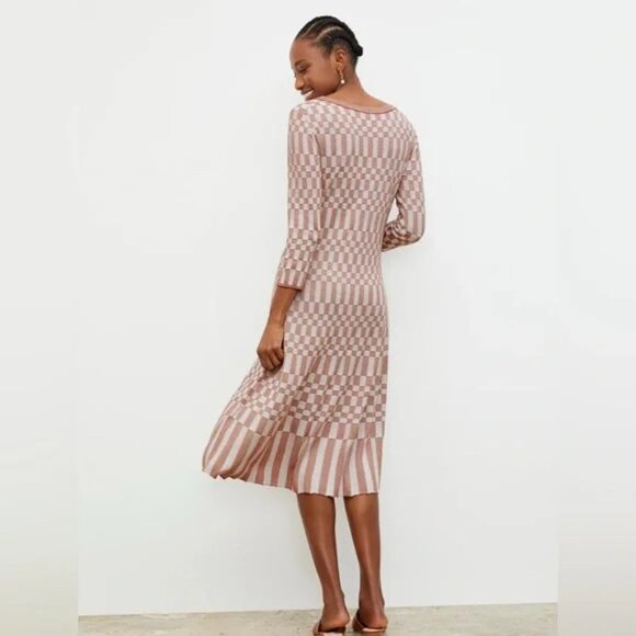 MM Lafleur The Tippy Dress - Checkered Knit Clay & Cream Medium - $279 - Picture 3 of 12